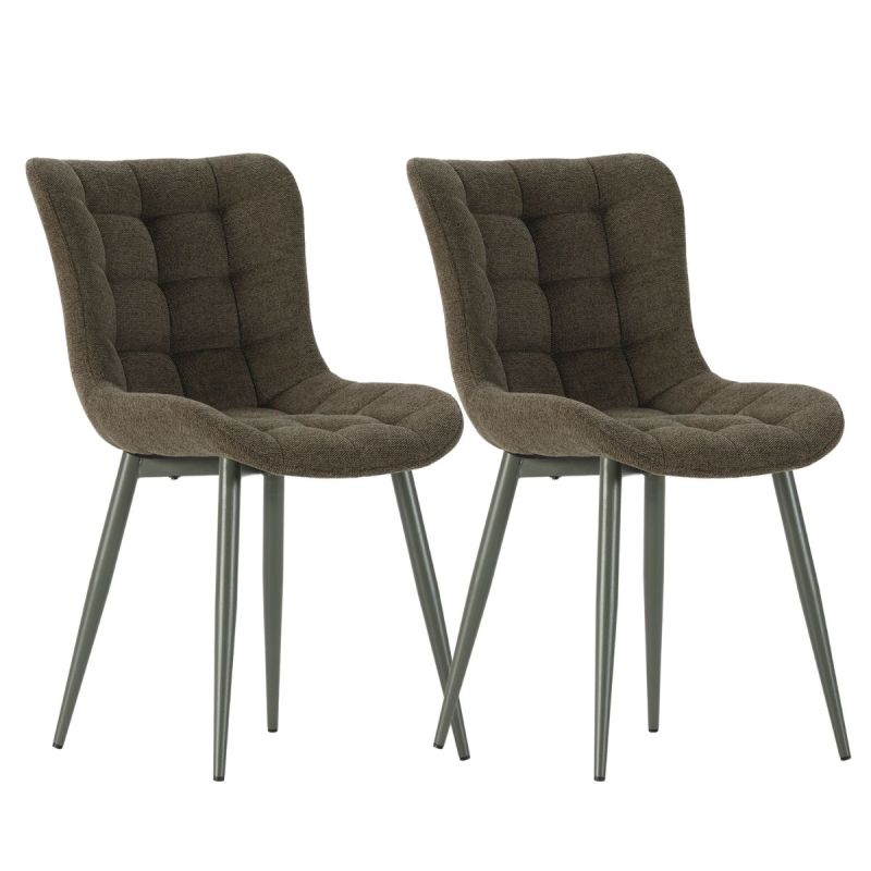 Lot de 2 chaises en tissu maille avec surpiqûres et pieds métal vert - RIBEL