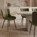 Lot de 2 chaises en tissu maille avec surpiqûres et pieds métal vert - RIBEL