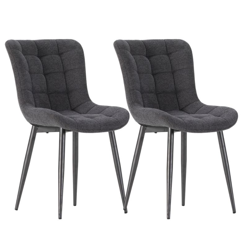 Lot de 2 chaises en tissu maille avec surpiqûres et pieds métal gris foncé - RIBEL
