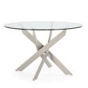 Table ronde Ø120cm pieds métal crème et plateau en verre - RITHA