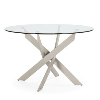 Table ronde Ø120cm pieds métal crème et plateau en verre - RITHA