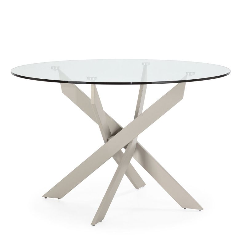 Table ronde Ø120cm pieds métal crème et plateau en verre - RITHA