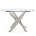 Table ronde Ø120cm pieds métal crème et plateau en verre - RITHA