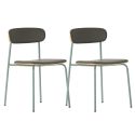 Lot de 2 chaises structure métal gris bleuté assise et dossier bois et PU vert - LAURA