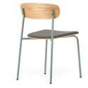 Lot de 2 chaises structure métal gris bleuté assise et dossier bois et PU vert - LAURA