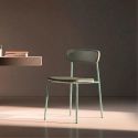 Lot de 2 chaises structure métal gris bleuté assise et dossier bois et PU vert - LAURA