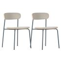 Lot de 2 chaises structure métal bleu foncé assise et dossier bois et PU beige - LAURA