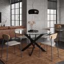 Lot de 2 chaises structure métal bleu foncé assise et dossier bois et PU beige - LAURA