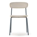 Lot de 2 chaises structure métal bleu foncé assise et dossier bois et PU beige - LAURA