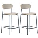 Lot de 2 tabourets de bar structure métal gris bleuté assise et dossier bois et PU vert - LAURA