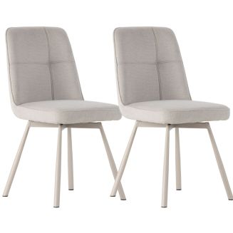 Lot de 2 chaises pivotantes tissu maillé beige surpiqûres décalées et pieds en métal crème - MICHAL