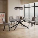 Lot de 2 chaises pivotantes tissu maillé gris surpiqûres décalées et pieds en métal noir - MICHAL