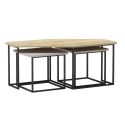Tables basses gigogne plateaux design aspect bois, beige et vert sauge pieds métal noir - ZORIA