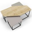 Tables basses gigogne plateaux design aspect bois, beige et vert sauge pieds métal noir - ZORIA