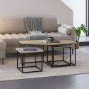Tables basses gigogne plateaux design aspect bois, beige et vert sauge pieds métal noir - ZORIA