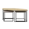 Tables basses gigogne plateaux design aspect bois, beige et vert sauge pieds métal noir - ZORIA