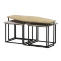 Tables basses gigogne plateaux design aspect bois, beige et vert sauge pieds métal noir - ZORIA