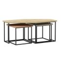 Tables basses gigogne plateaux design aspect bois, brique et vert sauge pieds métal noir - ZORIA