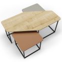 Tables basses gigogne plateaux design aspect bois, brique et vert sauge pieds métal noir - ZORIA