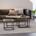 Tables basses gigogne plateaux design aspect bois, brique et vert sauge pieds métal noir - ZORIA