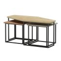 Tables basses gigogne plateaux design aspect bois, brique et vert sauge pieds métal noir - ZORIA