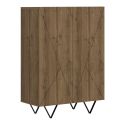 Rangement 2 portes aspect bois foncé avec lignes graphiques pieds métal en V - CORELLE
