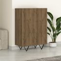 Rangement 2 portes aspect bois foncé avec lignes graphiques pieds métal en V - CORELLE