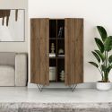 Rangement 2 portes aspect bois foncé avec lignes graphiques pieds métal en V - CORELLE
