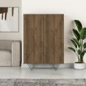 Rangement 2 portes aspect bois foncé avec lignes graphiques pieds métal en V - CORELLE