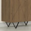 Rangement 2 portes aspect bois foncé avec lignes graphiques pieds métal en V - CORELLE