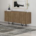 Buffet 4 portes aspect bois foncé avec lignes graphiques pieds métal en V - CORELLE