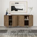Buffet 4 portes aspect bois foncé avec lignes graphiques pieds métal en V - CORELLE