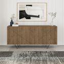 Buffet 4 portes aspect bois foncé avec lignes graphiques pieds métal en V - CORELLE