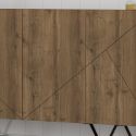 Buffet 4 portes aspect bois foncé avec lignes graphiques pieds métal en V - CORELLE
