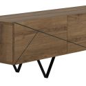 Meuble TV 3 portes aspect bois foncé avec lignes graphiques pieds métal en V - CORELLE
