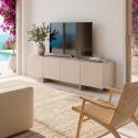 Meuble TV 4 portes aspect bois clair avec pieds-séparations pleins beige - VISION