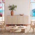 Buffet 4 portes aspect bois clair avec pieds-séparations pleins beige - VISION