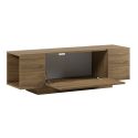 Meuble TV 1 porte abattante et 2 niches latérales aspect bois clair et beige mat - TRIVOR