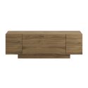 Meuble TV 1 porte abattante et 2 niches latérales aspect bois clair et beige mat - TRIVOR
