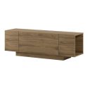 Meuble TV 1 porte abattante et 2 niches latérales aspect bois clair et beige mat - TRIVOR