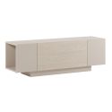 Meuble TV 1 porte abattante et 2 niches latérales aspect bois clair et beige - TRIVOR