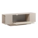 Meuble TV 1 porte abattante et 2 niches latérales aspect bois clair et beige - TRIVOR