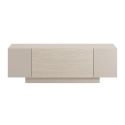 Meuble TV 1 porte abattante et 2 niches latérales aspect bois clair et beige - TRIVOR