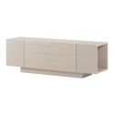 Meuble TV 1 porte abattante et 2 niches latérales aspect bois clair et beige - TRIVOR