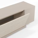 Meuble TV 1 porte abattante et 2 niches latérales aspect bois clair et beige - TRIVOR
