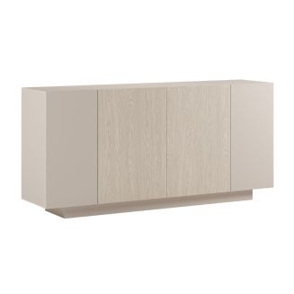 Buffet 4 portes beige mat avec 2 portes centrales aspect bois clair - TRIVOR