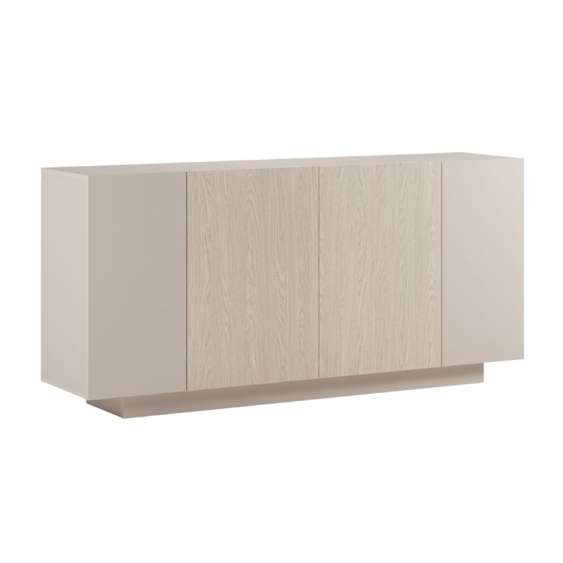 Buffet 4 portes beige mat avec 2 portes centrales aspect bois clair - TRIVOR