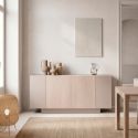 Buffet 4 portes beige mat avec 2 portes centrales aspect bois clair - TRIVOR
