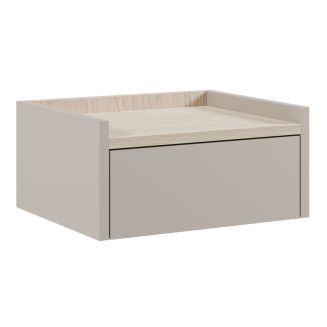 Chevet suspendu 1 tiroir beige mat plateau aspect bois clair - DEKTER