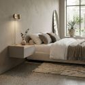 Chevet suspendu 1 tiroir beige mat plateau aspect bois clair - DEKTER